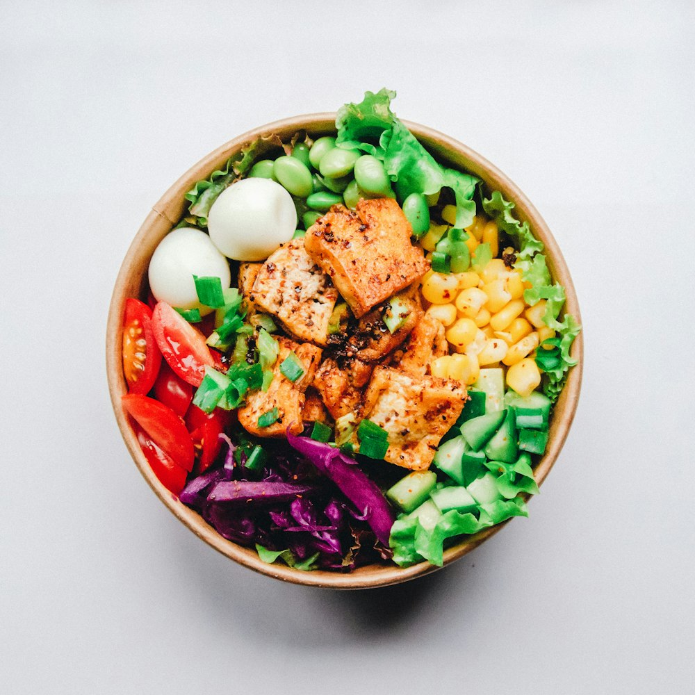 Healthy colorful meal representing food sources of amino acids